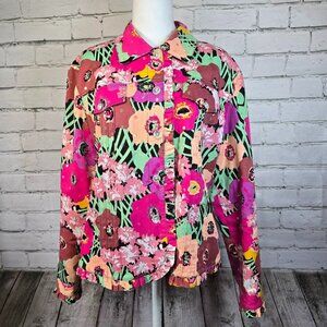 WOMENS REDD JEANS BRIGHT FLORAL JACKET SCALLOPED EDGES RHINESTONE BUTTONS SZ12